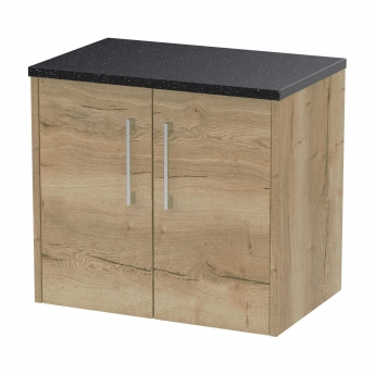 Hudson Reed Juno Wall Hung 2-Door Vanity Unit with Sparkling Black Worktop 600mm Wide - Autumn Oak