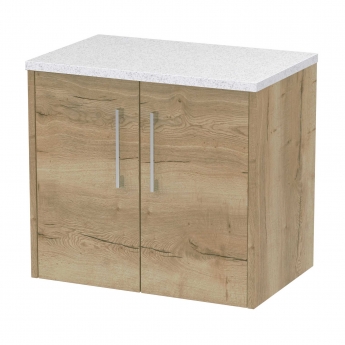 Hudson Reed Juno Wall Hung 2-Door Vanity Unit with Sparkling White Worktop 600mm Wide - Autumn Oak