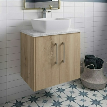 Hudson Reed Juno Wall Hung 2-Door Vanity Unit with Sparkling White Worktop 600mm Wide - Autumn Oak