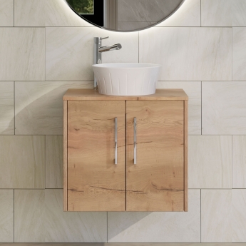 Hudson Reed Juno Wall Hung 2-Door Vanity Unit with Worktop 600mm Wide - Autumn Oak | Product Image