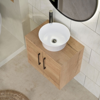 Hudson Reed Juno Wall Hung 2-Door Vanity Unit with Worktop 600mm Wide - Autumn Oak | Product Image