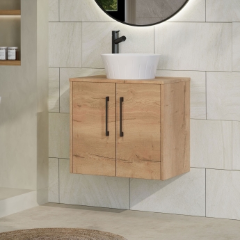 Hudson Reed Juno Wall Hung 2-Door Vanity Unit with Worktop 600mm Wide - Autumn Oak | Product Image