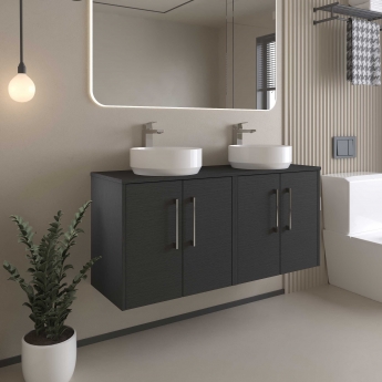 Hudson Reed Juno Wall Hung 4-Door Vanity Unit with Worktop 1200mm Wide - Metallic Slate