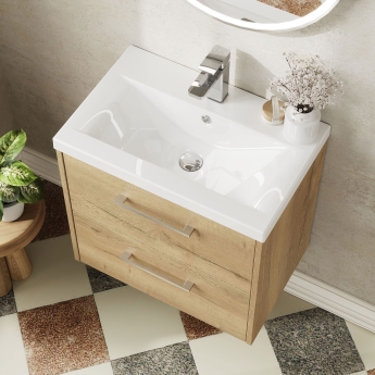 Hudson Reed Juno Wall Hung 2-Drawer Vanity Unit with Basin 1 600mm Wide - Autumn Oak | Product Image