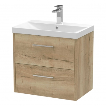 Hudson Reed Juno Wall Hung 2-Drawer Vanity Unit with Basin 3 600mm Wide - Autumn Oak
