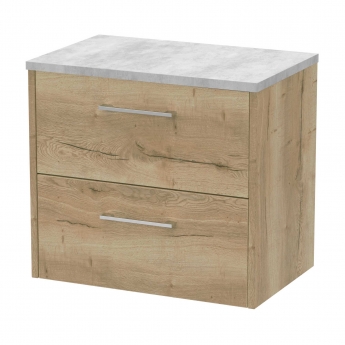 Hudson Reed Juno Wall Hung 2-Drawer Vanity Unit with Bellato Grey Worktop 600mm Wide - Autumn Oak