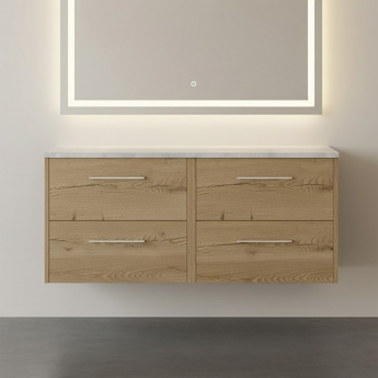 Hudson Reed Juno Wall Hung 4-Drawer Vanity Unit with Bellato Grey Worktop 1200mm Wide - Autumn Oak | Product Image