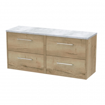 Hudson Reed Juno Wall Hung 4-Drawer Vanity Unit with Bellato Grey Worktop 1200mm Wide - Autumn Oak | Product Image