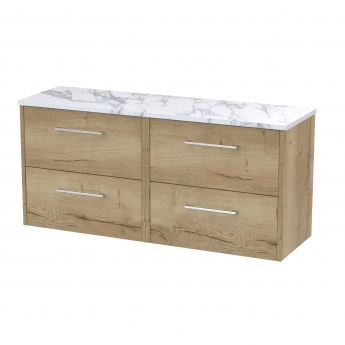 Hudson Reed Juno Wall Hung 4-Drawer Vanity Unit with Carrera Marble Worktop 1200mm Wide - Autumn Oak | Product Image