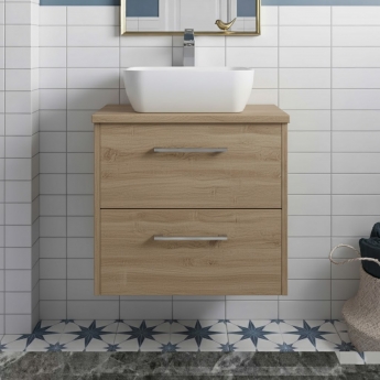 Hudson Reed Juno Wall Hung 2-Drawer Vanity Unit with Worktop 600mm Wide - Autumn Oak