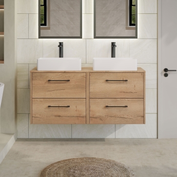 Hudson Reed Juno Wall Hung 4-Drawer Vanity Unit with Worktop 1200mm Wide - Autumn Oak | Product Image