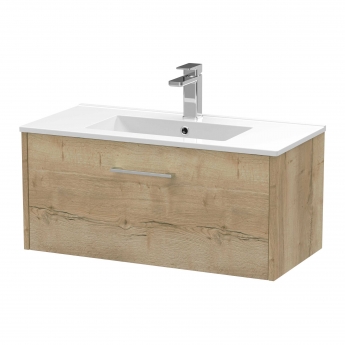 Hudson Reed Juno Wall Hung 1-Drawer Vanity Unit with Basin 2 800mm Wide - Autumn Oak