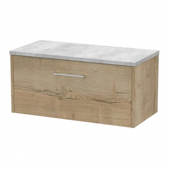 Hudson Reed Juno Wall Hung 1-Drawer Vanity Unit with Bellato Grey Worktop 800mm Wide - Autumn Oak
