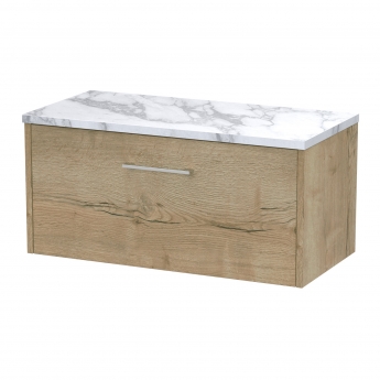 Hudson Reed Juno Wall Hung 1-Drawer Vanity with Carrera Marble Worktop 800mm Wide - Autumn Oak | Product Image
