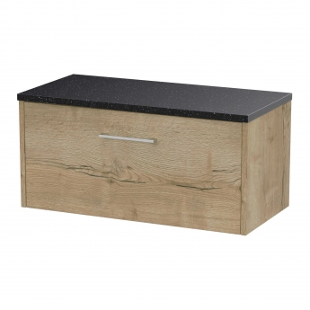 Hudson Reed Juno Wall Hung 1-Drawer Vanity Unit with Sparkling Black Worktop 800mm Wide - Autumn Oak