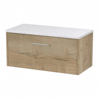 Hudson Reed Juno Wall Hung 1-Drawer Vanity Unit with Sparkling White Worktop 800mm Wide - Autumn Oak