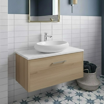 Hudson Reed Juno Wall Hung 1-Drawer Vanity Unit with Sparkling White Worktop 800mm Wide - Autumn Oak