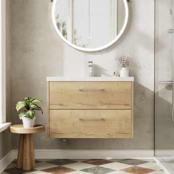 Hudson Reed Juno Wall Hung 2-Drawer Vanity Unit with Basin 1 800mm Wide - Autumn Oak | Product Image