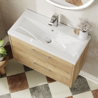 Hudson Reed Juno Wall Hung 2-Drawer Vanity Unit with Basin 1 800mm Wide - Autumn Oak | Product Image