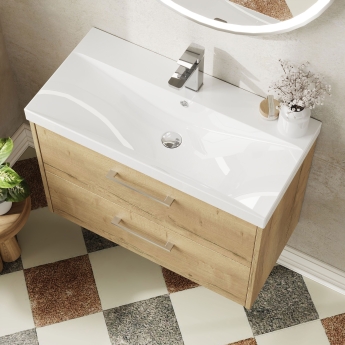 Hudson Reed Juno Wall Hung 2-Drawer Vanity Unit with Basin 3 800mm Wide - Autumn Oak | Product Image