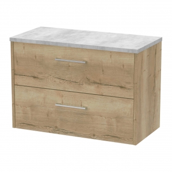 Hudson Reed Juno Wall Hung 2-Drawer Vanity Unit with Bellato Grey Worktop 800mm Wide - Autumn Oak