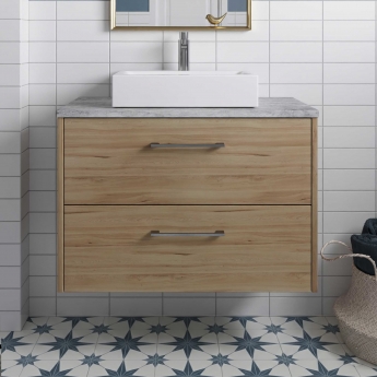 Hudson Reed Juno Wall Hung 2-Drawer Vanity Unit with Bellato Grey Worktop 800mm Wide - Autumn Oak | Product Image