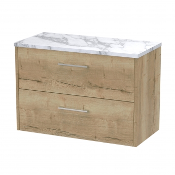 Hudson Reed Juno Wall Hung 2-Drawer Vanity Unit with Carrera Marble Worktop 800mm Wide - Autumn Oak | Product Image