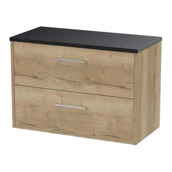 Hudson Reed Juno Wall Hung 2-Drawer Vanity Unit with Sparkling Black Worktop 800mm Wide - Autumn Oak