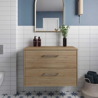 Hudson Reed Juno Wall Hung 2-Drawer Vanity Unit with Worktop 800mm Wide - Autumn Oak