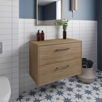 Hudson Reed Juno Wall Hung 2-Drawer Vanity Unit with Worktop 800mm Wide - Autumn Oak