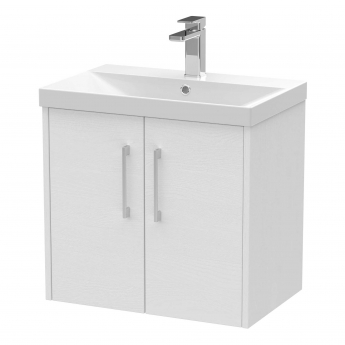 Hudson Reed Juno Wall Hung 2-Door Vanity Unit with Basin 3 600mm Wide - White Ash