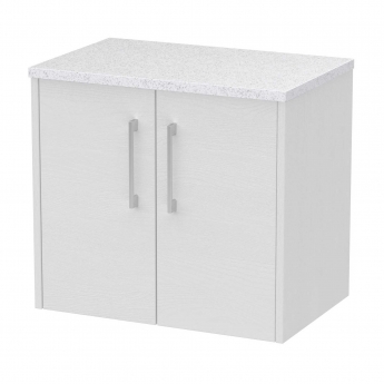 Hudson Reed Juno Wall Hung 2-Door Vanity Unit with Sparkling White Worktop 600mm Wide - White Ash