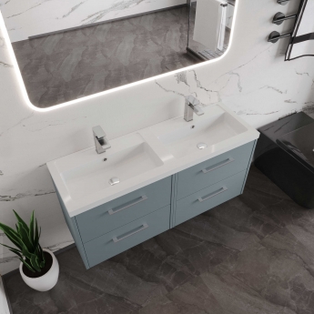 Hudson Reed Juno Wall Hung 4-Drawer Vanity Unit with Double Polymarble Basin 1200mm Wide - Autumn Oak