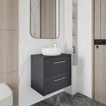 Hudson Reed Juno Wall Hung 2-Drawer Vanity Unit with Sparkling White Worktop 600mm Wide - Graphite Grey