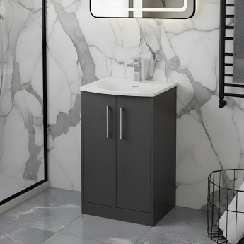 Hudson Reed Juno Floor Standing 2-Door Vanity Unit with Basin 4 500mm Wide - Graphite Grey