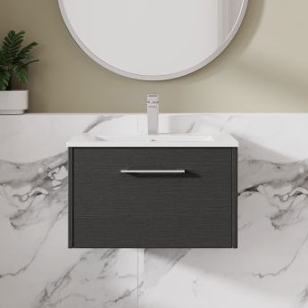 Hudson Reed Juno Wall Hung 1-Drawer Vanity Unit with Basin 2 600mm Wide - Graphite Grey | Product Image