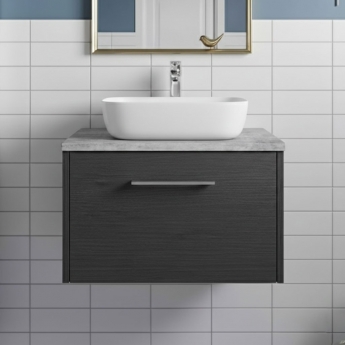 Hudson Reed Juno Wall Hung 1-Drawer Vanity Unit with Bellato Grey Worktop 600mm Wide - Graphite Grey