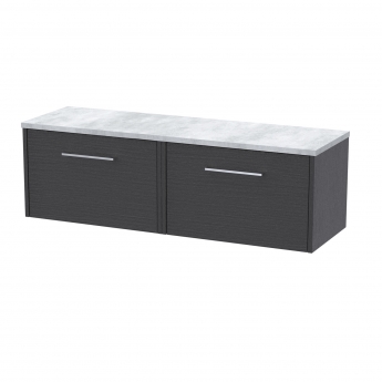 Hudson Reed Juno Wall Hung 2-Drawer Vanity Unit with Bellato Grey Worktop 1200mm Wide - Graphite Grey Woodgrain | Product Image