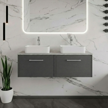Hudson Reed Juno Wall Hung 2-Drawer Vanity Unit with Bellato Grey Worktop 1200mm Wide - Graphite Grey Woodgrain | Product Image
