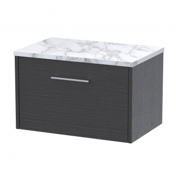 Hudson Reed Juno Wall Hung 1-Drawer Vanity Unit with Carrera Marble Worktop 600mm Wide - Graphite Grey Woodgrain | Product Image