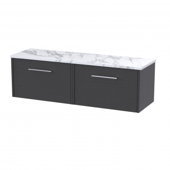 Hudson Reed Juno Wall Hung 2-Drawer Vanity Unit with Carrera Marble Worktop 1200mm Wide - Graphite Grey Woodgrain | Product Image