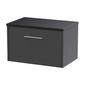 Hudson Reed Juno Wall Hung 1-Drawer Vanity Unit with Sparkling Black Worktop 600mm Wide - Graphite Grey