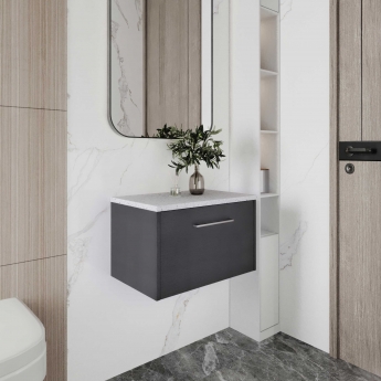 Hudson Reed Juno Wall Hung 1-Drawer Vanity Unit with Sparkling White Worktop 600mm Wide - Graphite Grey
