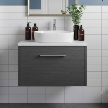 Hudson Reed Juno Wall Hung 1-Drawer Vanity Unit with Sparkling White Worktop 600mm Wide - Graphite Grey