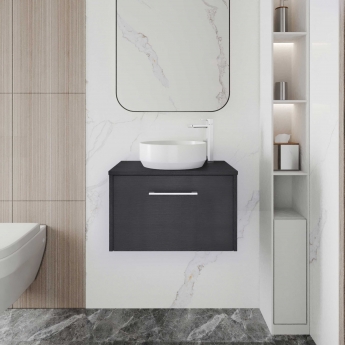 Hudson Reed Juno Wall Hung 1-Drawer Vanity Unit with Sparkling White Worktop 600mm Wide - Coastal Grey
