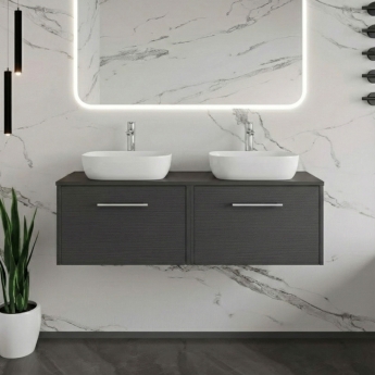 Hudson Reed Juno Wall Hung 2-Drawer Vanity Unit with Worktop 1200mm Wide - Graphite Grey