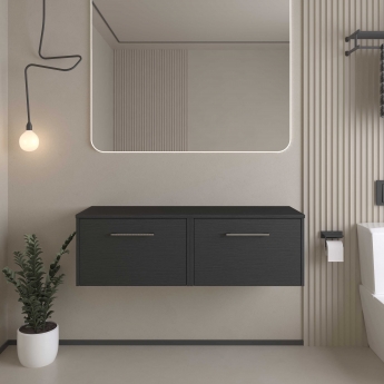Hudson Reed Juno Wall Hung 2-Drawer Vanity Unit with Worktop 1200mm Wide - Graphite Grey