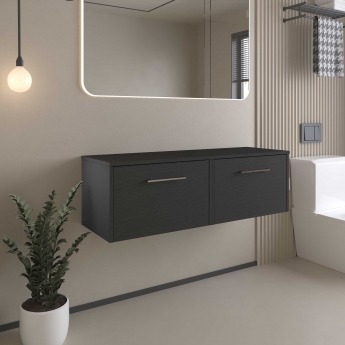Hudson Reed Juno Wall Hung 2-Drawer Vanity Unit with Worktop 1200mm Wide - Graphite Grey