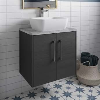 Hudson Reed Juno Wall Hung 2-Door Vanity Unit with Bellato Grey Worktop 600mm Wide - Graphite Grey