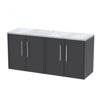 Hudson Reed Juno Wall Hung 4-Door Vanity Unit with Bellato Grey Worktop 1200mm Wide - Graphite Grey Woodgrain | Product Image